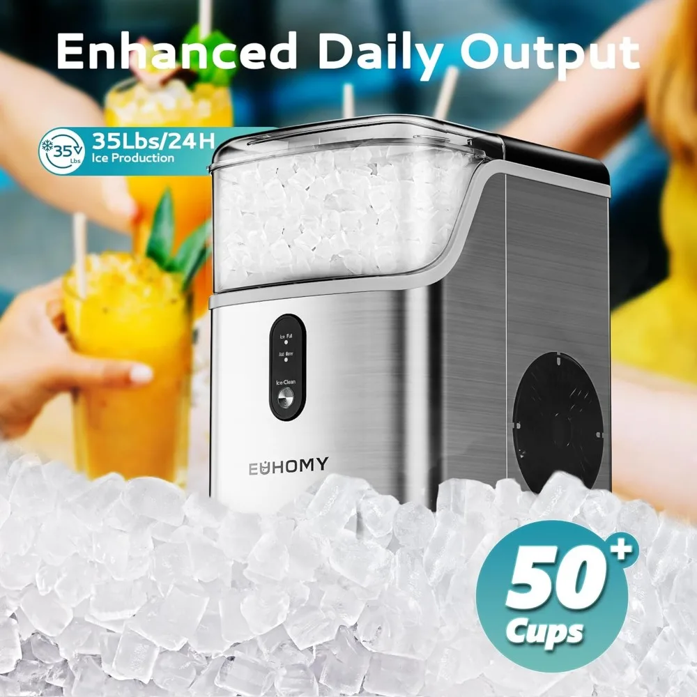 

Pebble Ice Maker Machine with 35lbs/24H Soft Ice, Self-Cleaning Sonic Ice Maker with Ice Scoop&Basket