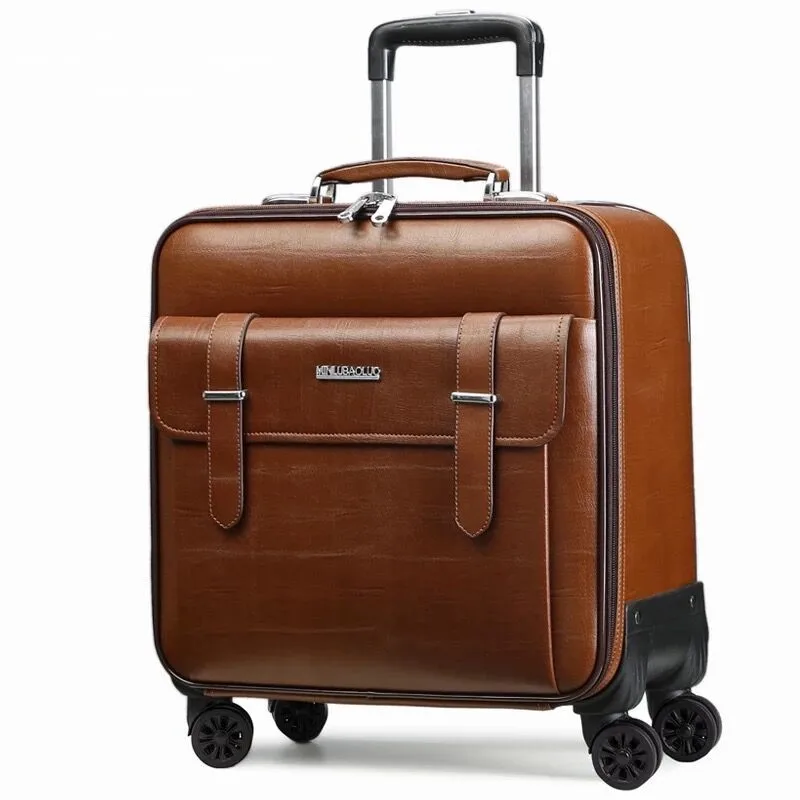 

Чемодан на колесиках из натуральной кожи, 20-дюймовый кожаный чемодан из воловьей кожи с разнонаправленными колесами, 16-дюймовый чемодан для деловой кабины