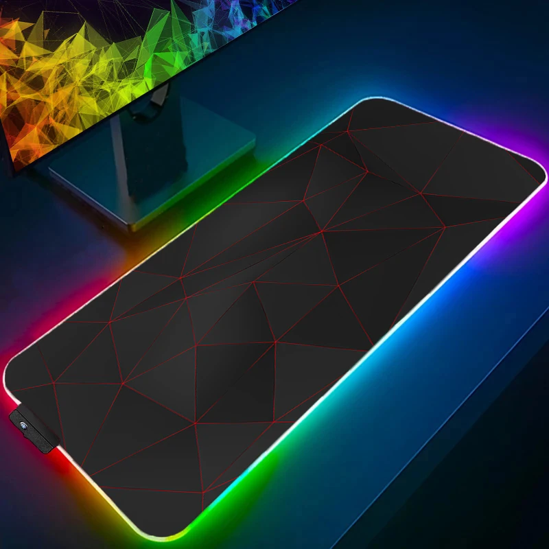 Muismat Gamer LED PC Computer Zachte Bureaumat Geometrie Patroon Toetsenbord Pad RGB Laptop Anime Gaming Accessoires Muismat Tapijt