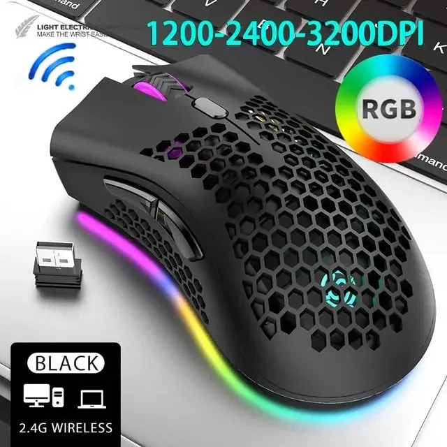 BM600 2.4G Wireless Game Mouse USB Rechargeable RGB Light Honeycomb 3200 Photoelectric Mouse Artificial Body Design Game Mouse