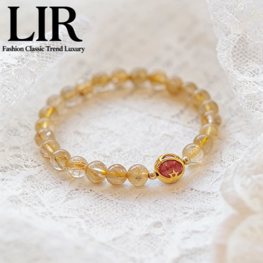 

Браслет из натурального цитрина с рутилированным кварцем LIR - фэн-шуй, богатство, удача, карьера, успеха, счастливая бусина, подарок для женщин