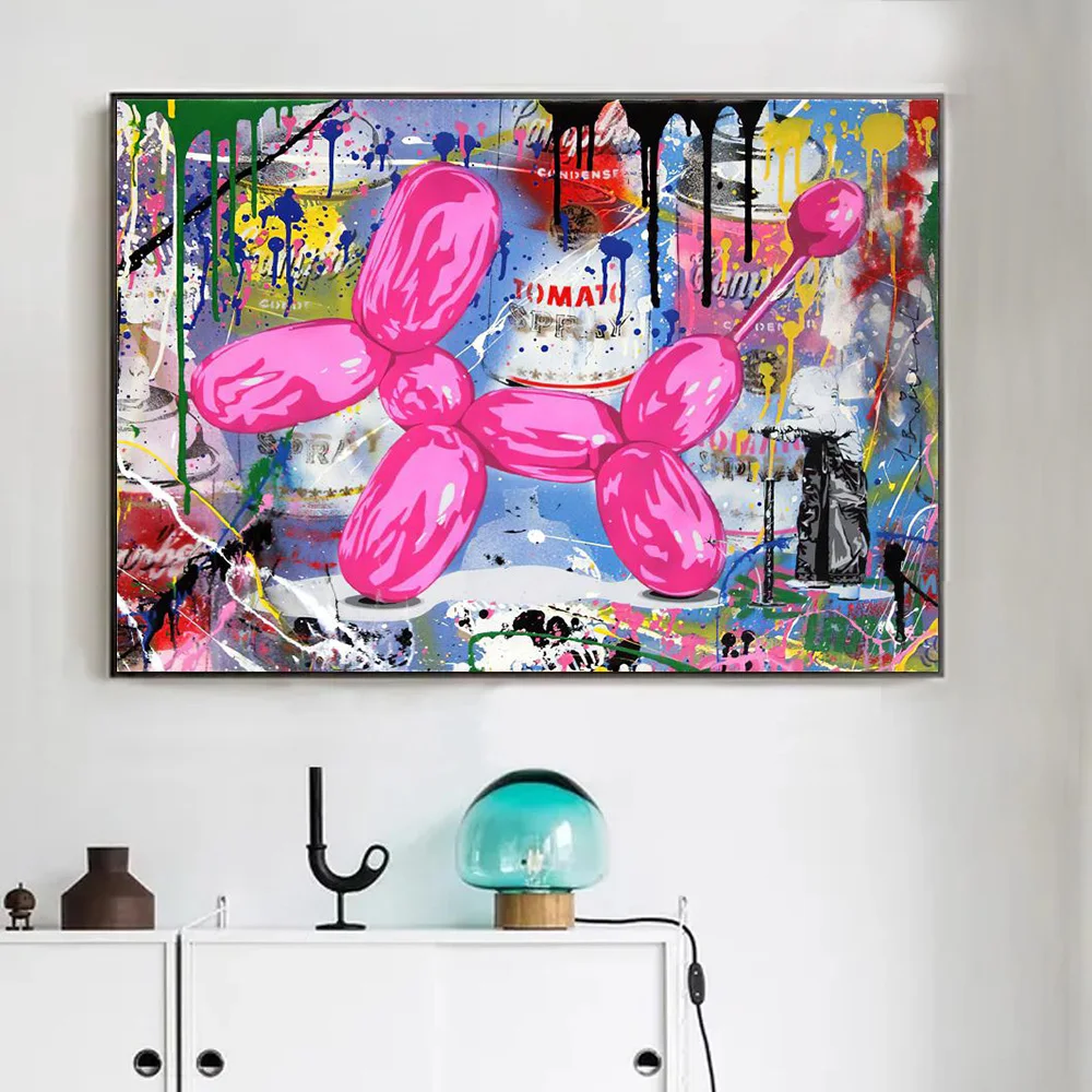 Street Graffiti Balloon Dog Wall Art Poster Banksy Mural Modern Home Decor Canvas Painting Pictures Print Living Room Decoration