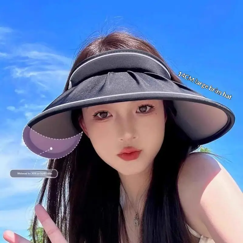 2026 Women's Summer New Large Brim Open Empty Top Sun Hat UPF 50+ Foldable Sunshade Hat UV Protect Sun Protection Sun Cap