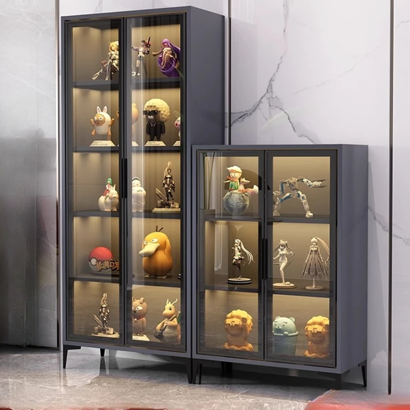 

Custom Figure Display Cabinet Ornament Dust-proof Glass Cabinet Bookcase Modern Light Luxury Lego Model Toy Display Cabinet
