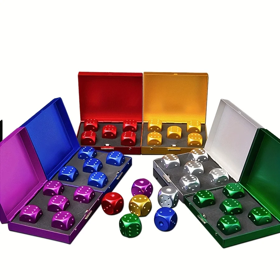 

5pcs Game Dice with Storage Box Aluminum Alloy Dice Portable Colored Metal Dice For Camping KTV Bar Party Props Dices