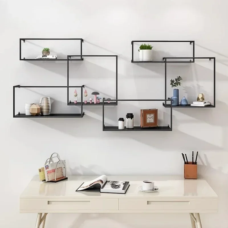 

Nordic Iron Art Wall Mounted Shelves Living Room Metope Bookshelf Creative Display Frame Household Background Wall Decoration Ra