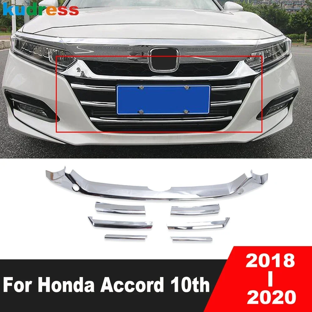 

Front Center Grille Grills Cover Trim For Honda Accord 2018 2019 2020 Chrome Front Racing Grill Garnish Strip Car Accessories