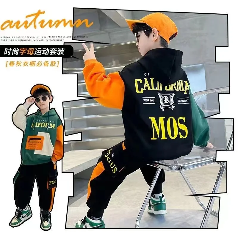 2024 Girls Boys Clothes Children Letter Sports Suit Teenager Tracksuit Jacket + Sports Pant 6 8 10 11 12 13 Years