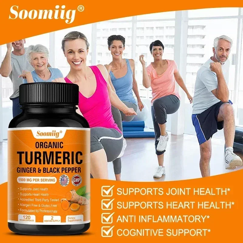 Organic Turmeric Supplement 1500mg Joint & Cell Defense, Black Pepper for Increased Absorption, High Potency Curcumin Supplement