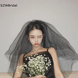 Nieuwe Collectie Wit Zwart Korte Bruiloft Sluier Vestido De Noiva Bruid Bruiloft Accessoires Boda Hochzeit Welon Ślubny Bridal Veils