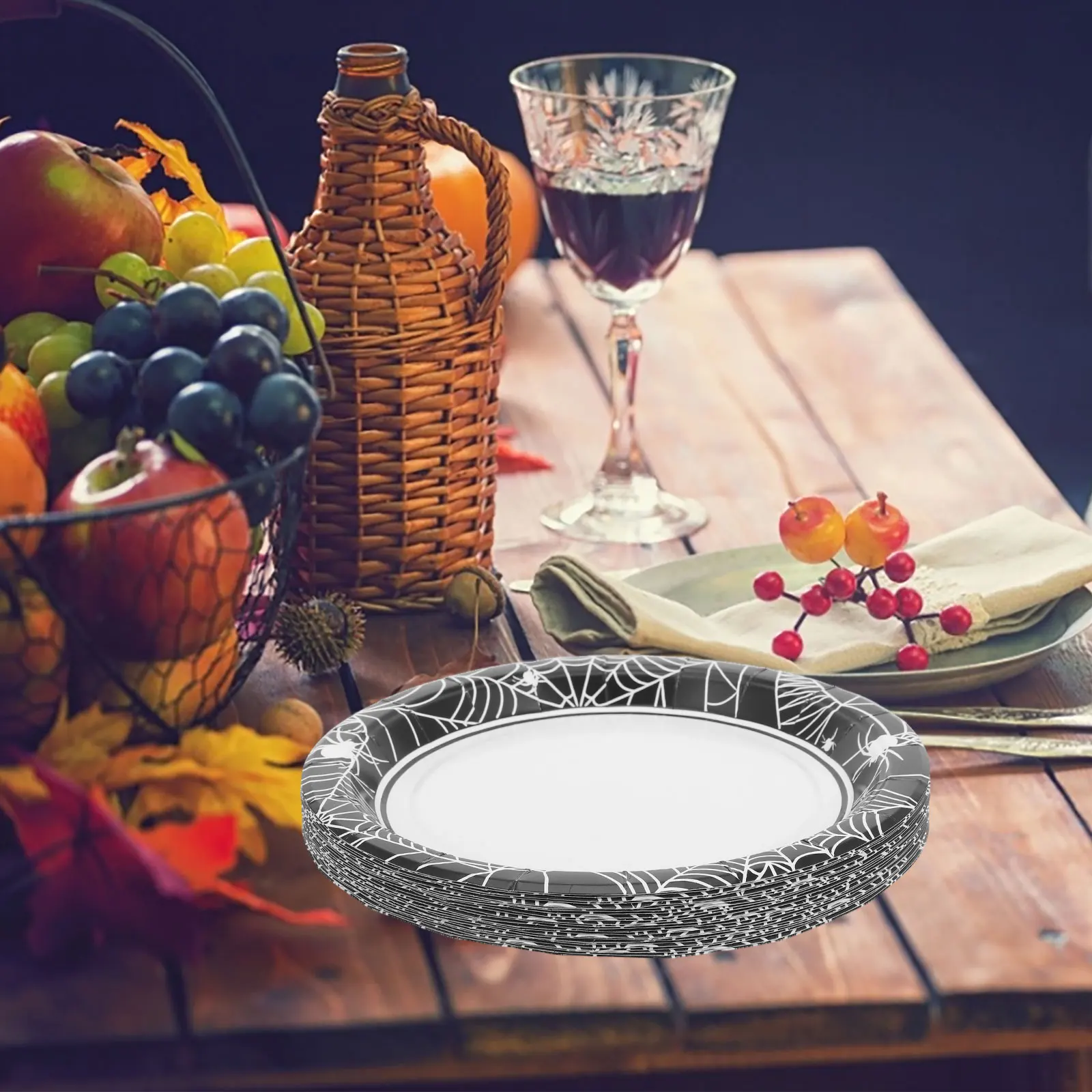 

Череп, одноразовая посуда, украшения, столовые приборы, тарелки для Хэллоуина, дня рождения, бумажный поднос, черный