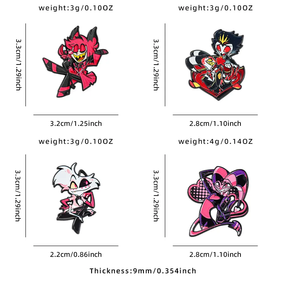4-teiliges Set Fantasy-Dämonen-Charakter-Hartemaille-Pins, niedliche Cartoon-Monster-Motiv-Metall-Anstecknadeln, dekorative Abzeichen für Taschen – Detail 1