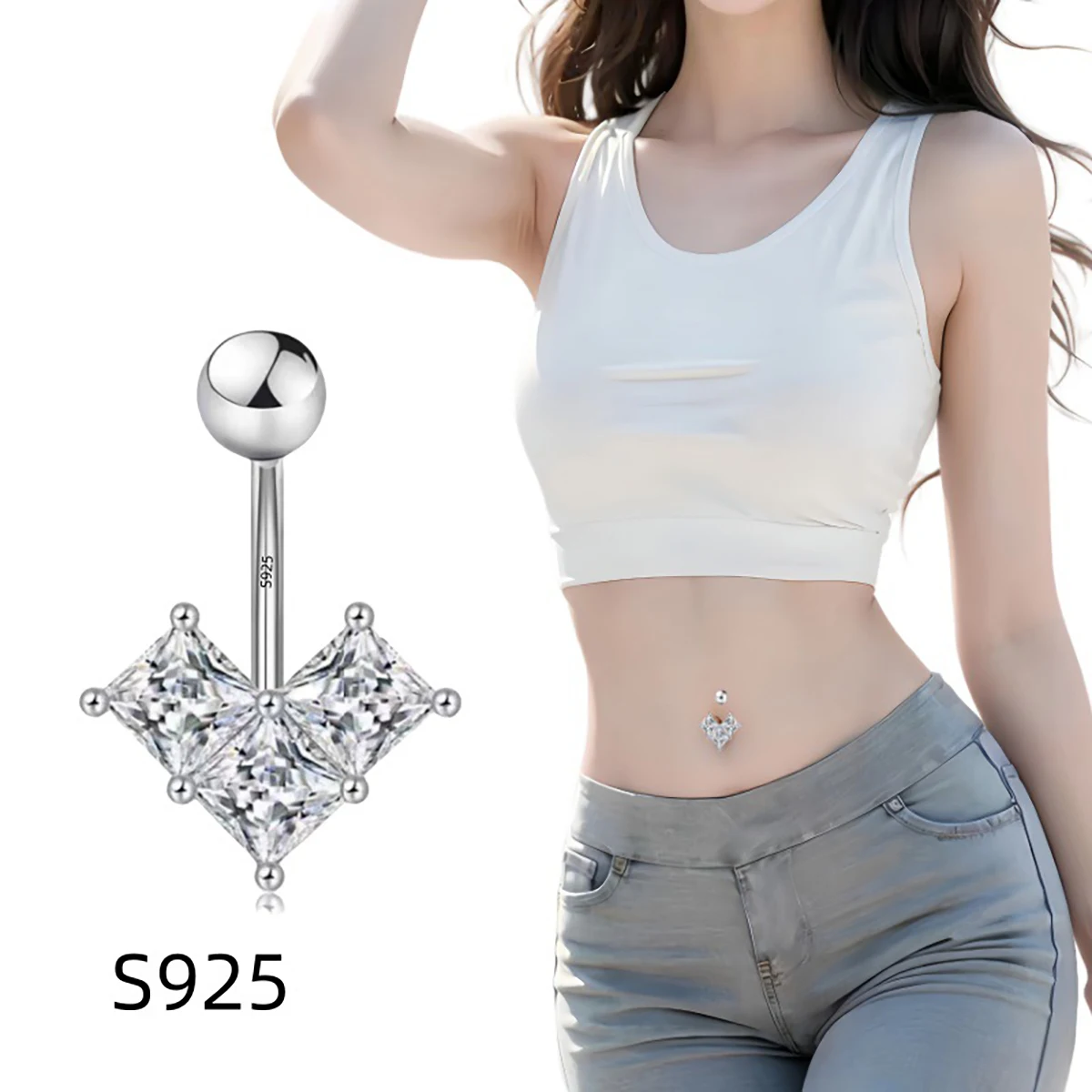 JICAI Piercing 925 Sterling Silver Heart Shaped Love Belly Button Piercing Body Jewelry Woman Sexy Accessories Fine