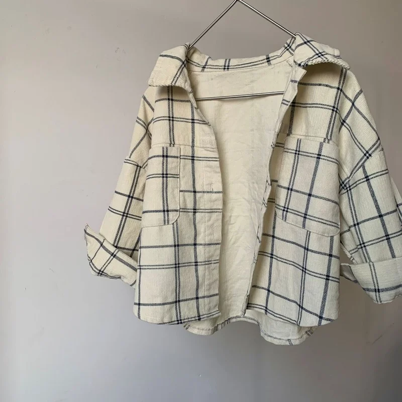 Primavera autunno ragazzi e ragazze camicie a maniche lunghe in velluto a coste scozzese 1-6 anni bambini camicia casual vintage Top