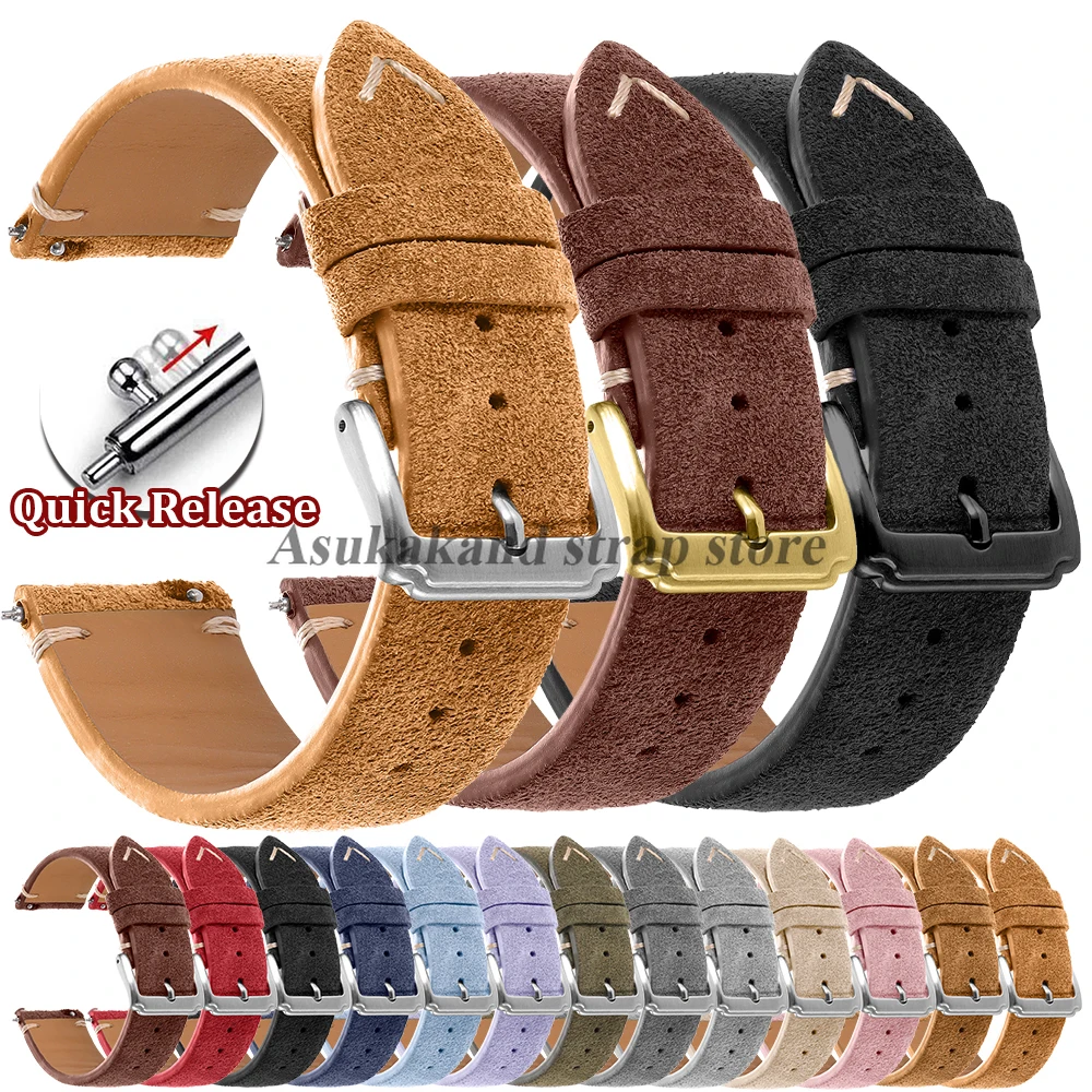 18mm 20mm 22mm Armband aus Wildleder, Schnellverschluss-Uhrenarmband aus weichem Kalbsleder, universell passend für 16mm 19mm 21mm Damen- und Herrenarmbänder