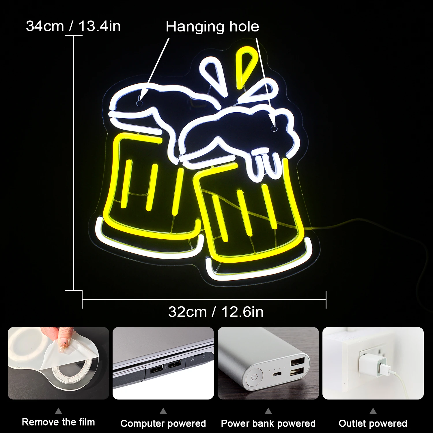 Imagem -04 - Sinal de Néon para Cerveja Sinal de Néon Lâmpada de Parede Led Quente Lâmpada Usb para Casa Bares Pub Festa Clube Loja Sinais Bem-vindos Luzes Dimmable