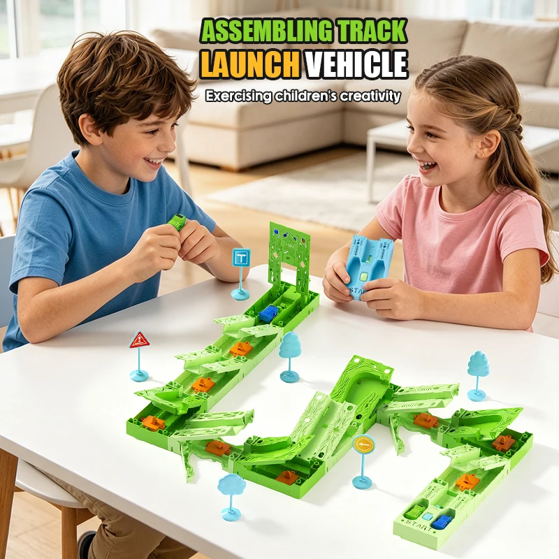 DIY Assembled Multi-Functional Track Vehicle - Inertia Sliding Launch Car Toy Puzzle Kid's Cars Toys for Children's Day Gifts