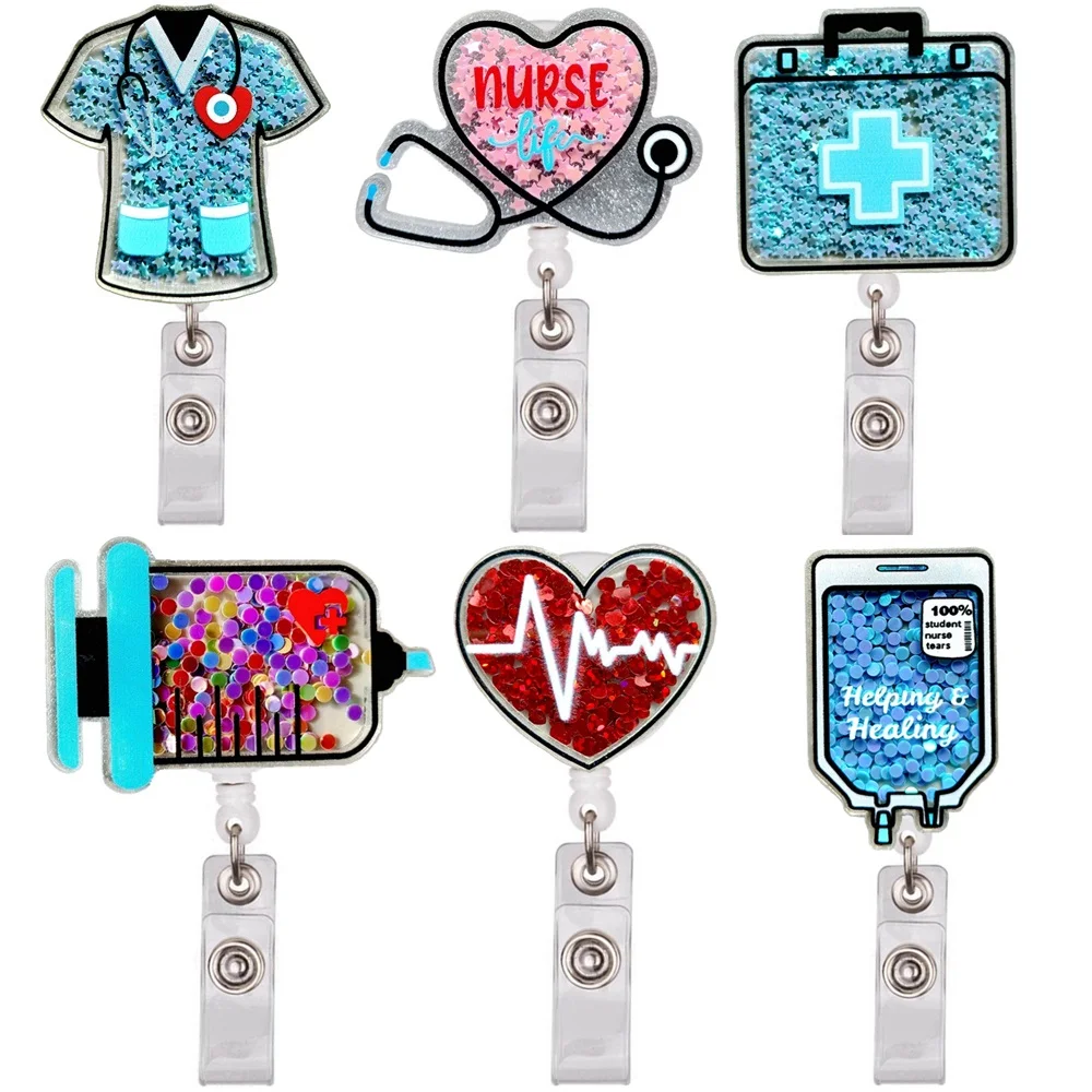 Medical Hospital PVC Shiny Cartoon Lovely Nurse Doctor Students Retractable Name Cards Holders Badge Reel Keychains Brooch Gift