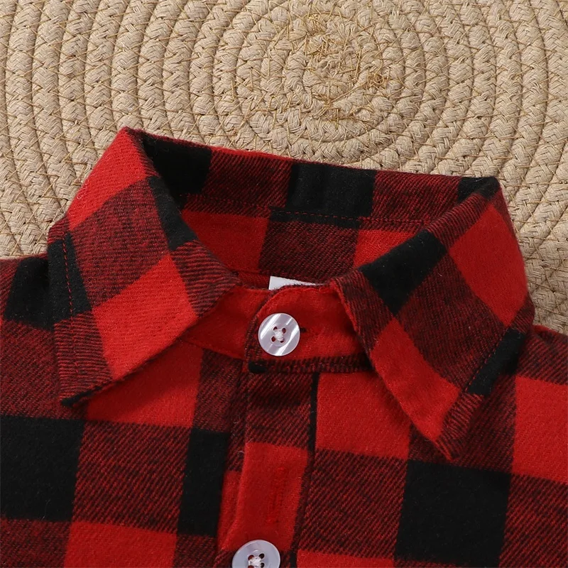 0-18Months Baby Boy Girl Flannel Print Plaid Shirt Long Sleeve Button Romper Bodysuit Clothes