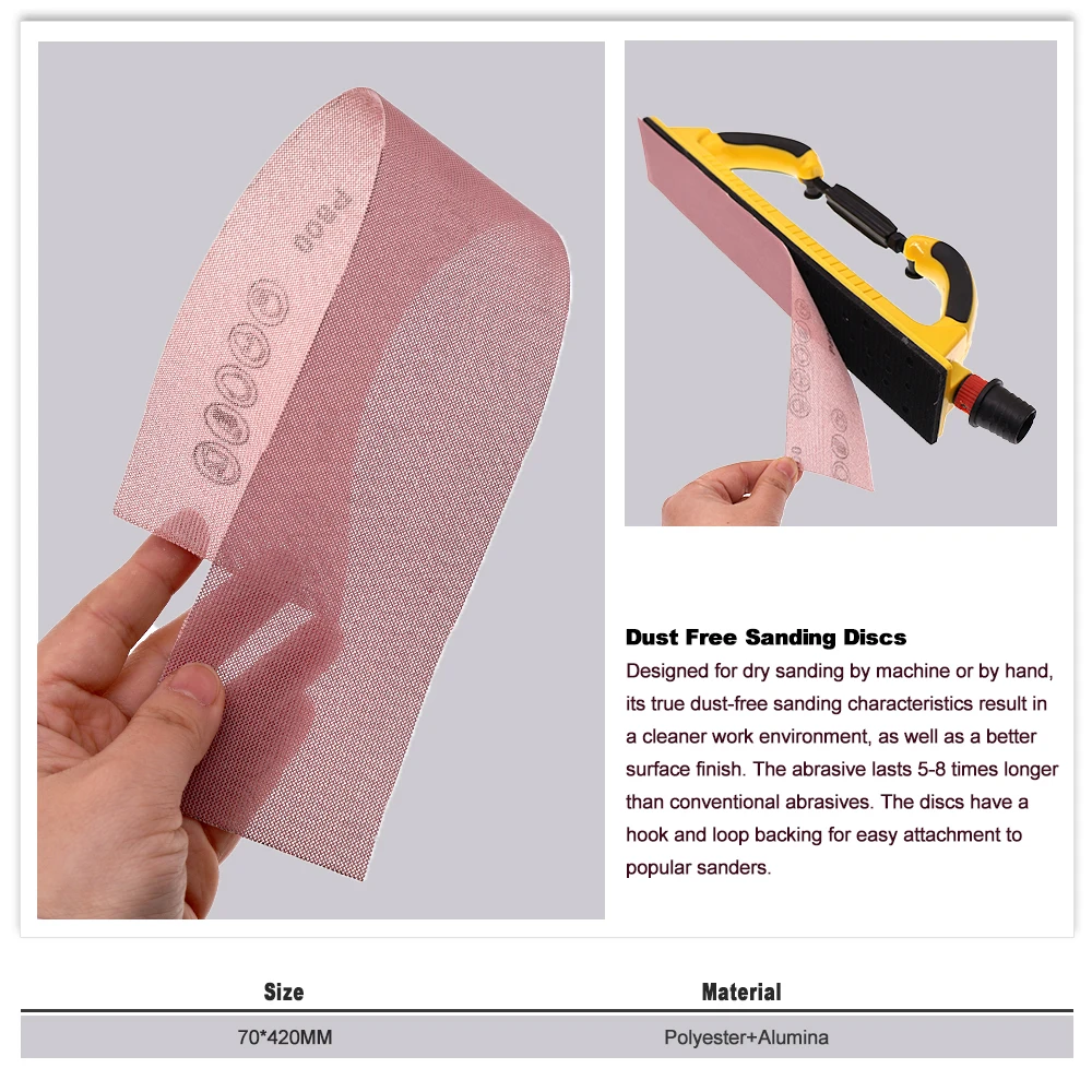 Juego de papel de lija de malla cuadrada, 10 Uds., 70x198/420mm, gancho y bucle para coche de madera y Metal (grano 80-800)