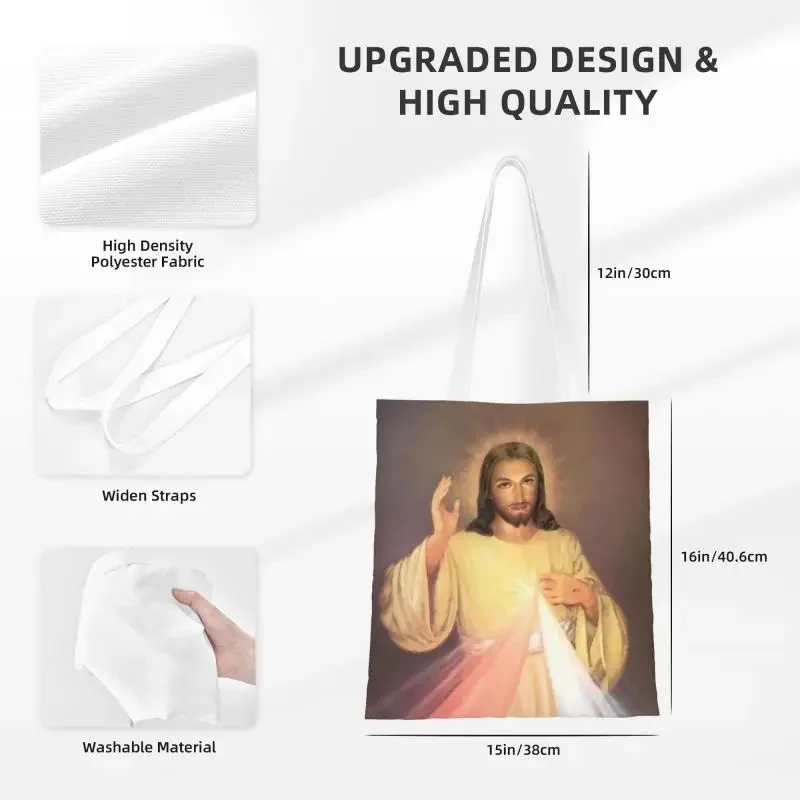 Funny Divine Mercy Shopping Tote Bags Recycling Grocery Canvas Shopper Shoulder Bag