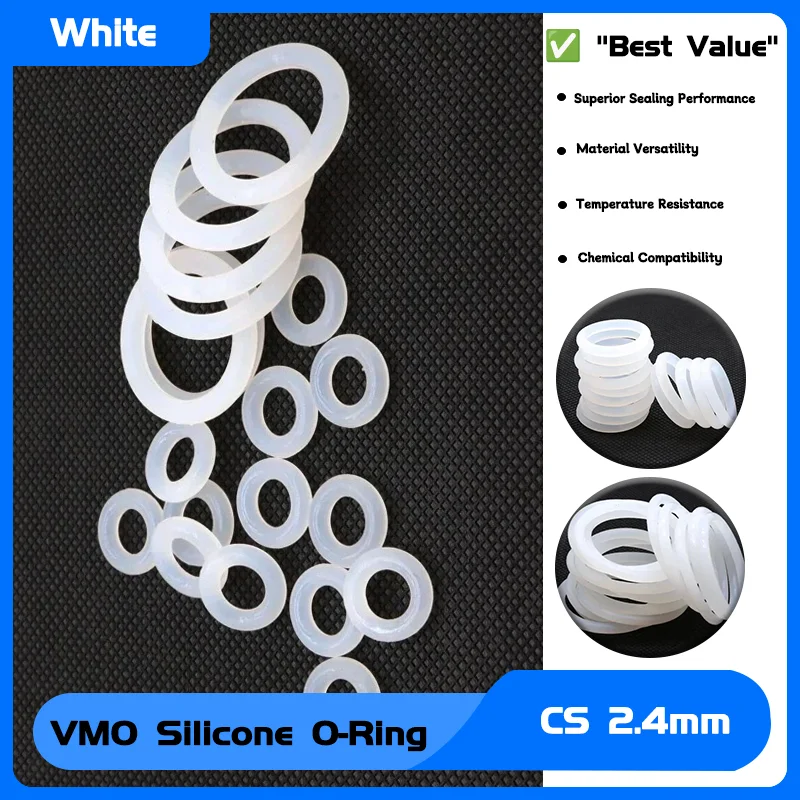 

OD 6mm ~ 90mm Grade Silicon VMQ Ring O-ring Gasket CS 2.4mm Waterproof Washer Rubber ring Sealing 10/50Pcs White Food
