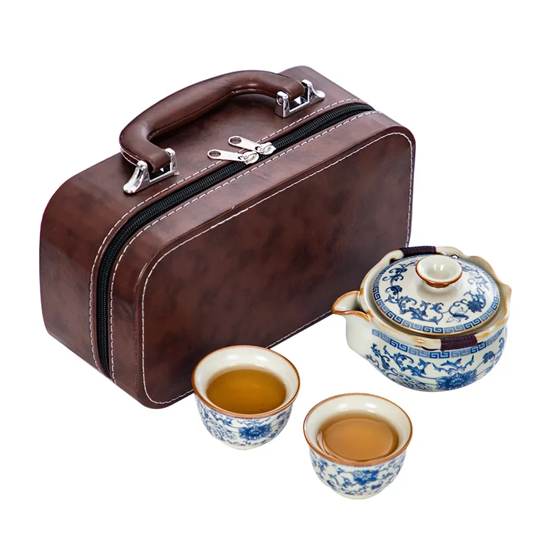 

LH Tea Set Portable Retro Blue and White Hand Grab Pot Kuaike Cup Camping Teacup