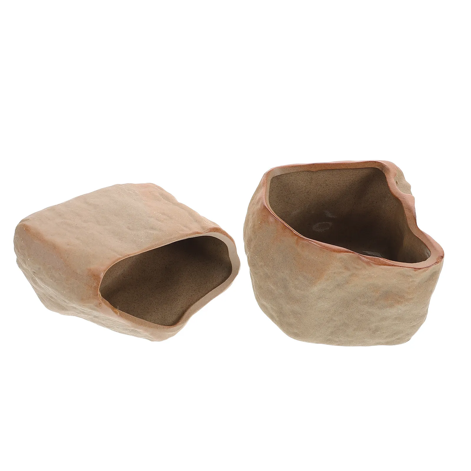 2Pcs Ceramic Succulent Pots Stonelike Texture Mini Planter for Indoor Desk Windowsill Small Spaces Drainage Hole for Cactus