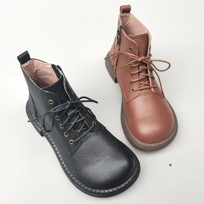 Genuine Leather Single Boots Wide Toe Men Cowhide Feet Thick Casual High Top Single Shoes Women Plus Size 43 Shoes unisex boots