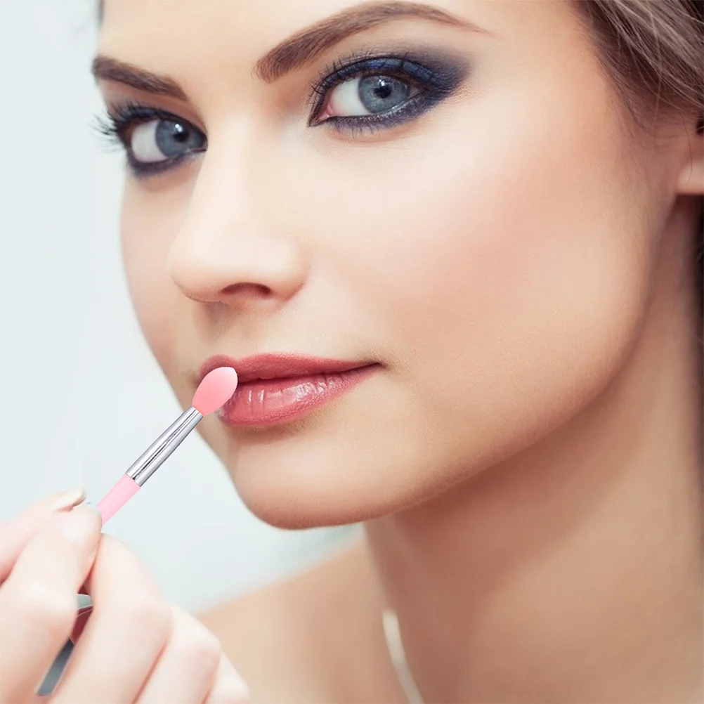 1 Juego de pinceles de silicona para labios, cabezal suave, diseño preciso, aplicador de sombra de ojos, aplicador de lápiz labial, pincel de maquillaje y belleza