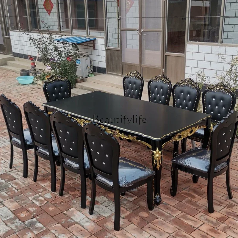 

yj9 Nordic 8 Chairs Dining Tables Wooden Black Luxury Center Restaurant Tables Set Kitchen Natural Mesas De Comedor Home Furnitu