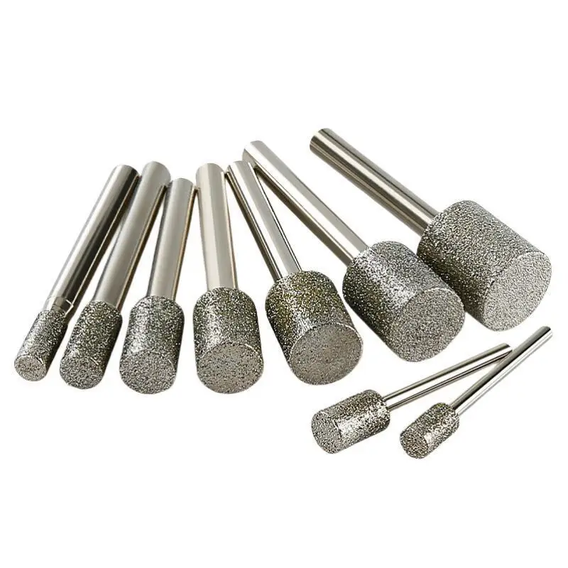 Grinding Wheel for Drill Cylindrical Diamond Burr Grinding Bit 3/6mm Shank Stone Jade Grindings Engraving Drill Bits Rotary Tool
