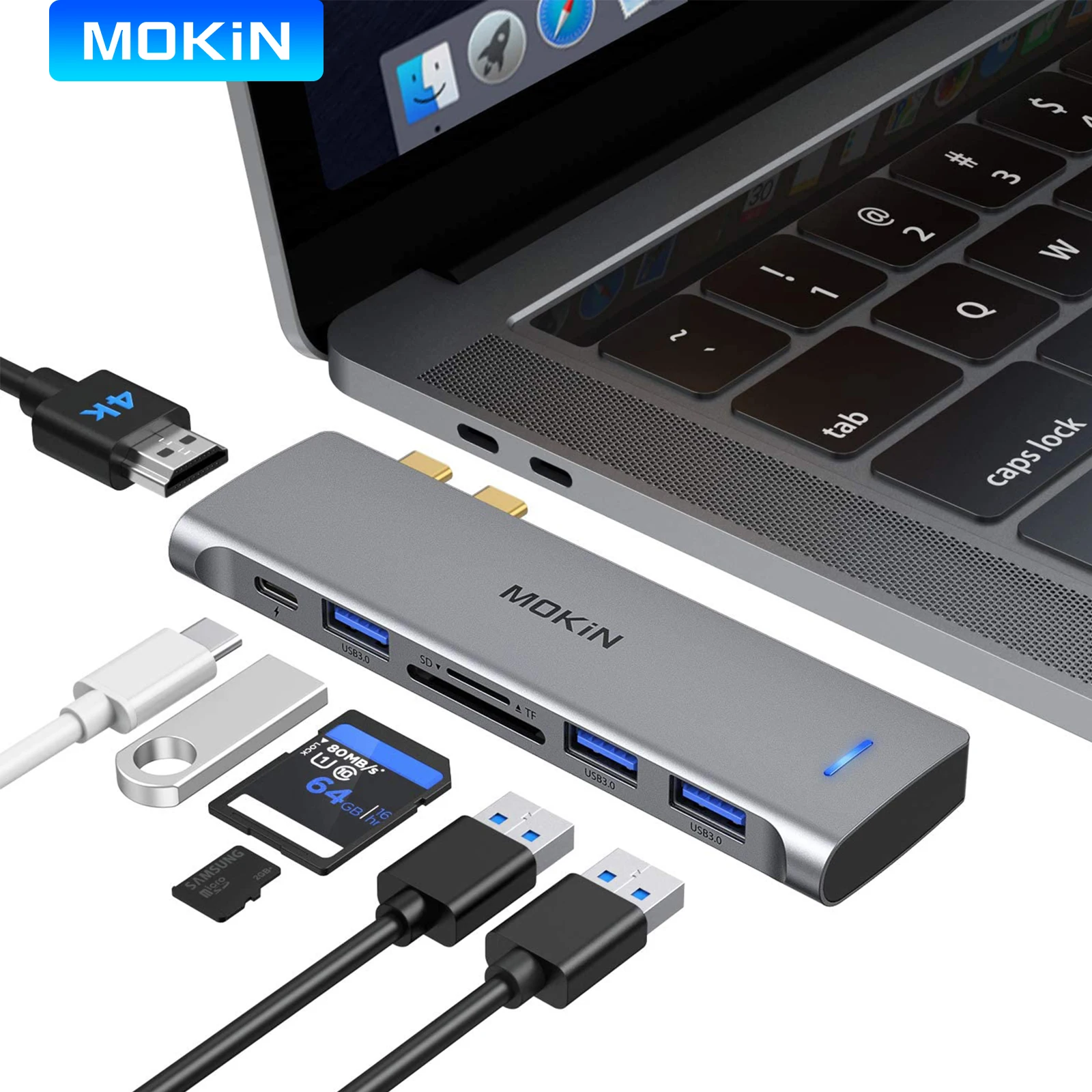 MOKiN USB Type C Hub for MacBook Pro USB Adapter Docking Station Dual USB C to HDMI USB3.0 SD/TF for MacBook Mac Dongle Laptops