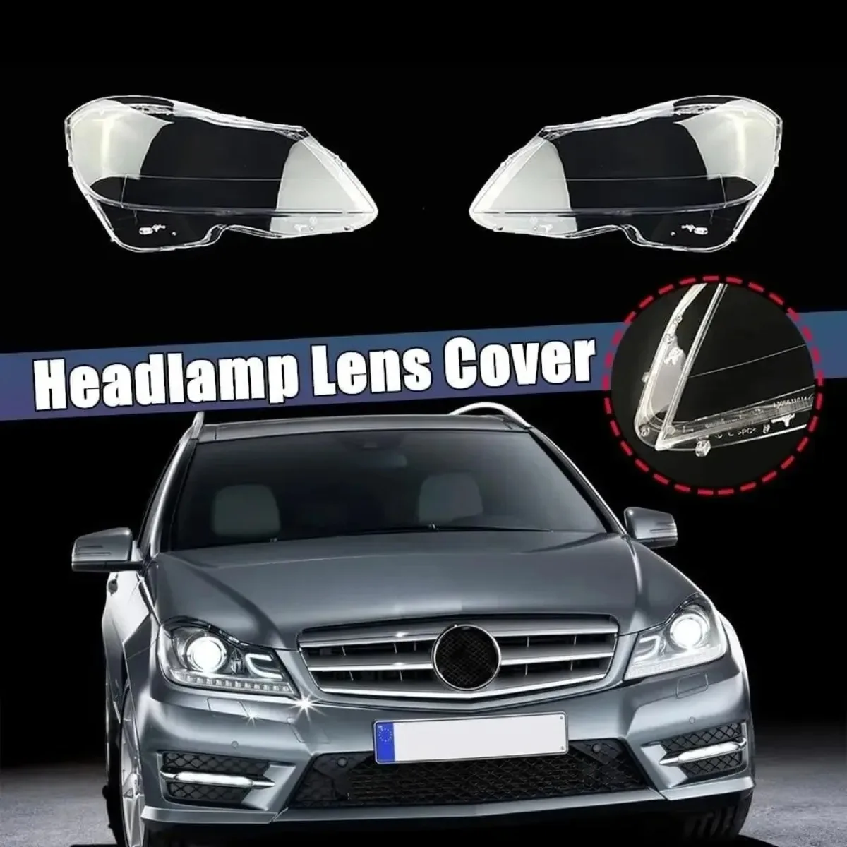 Transparent Lampshape L/R Pair Front Headlight Headlamp Lens Cover For Mercedes-Benz W204 Sedan Coupe C180 C200 C260 2011-2014