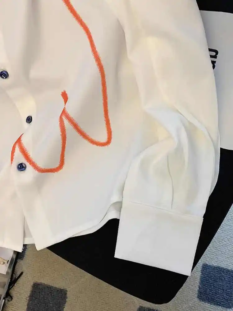 Damen Weiße Hemden Blusen Y2k 90er Jahre Ästhetische Vintage Koreanische 2000er Langarm Oversize Graffiti Shirt Streetwear Stilvolle Kleidung