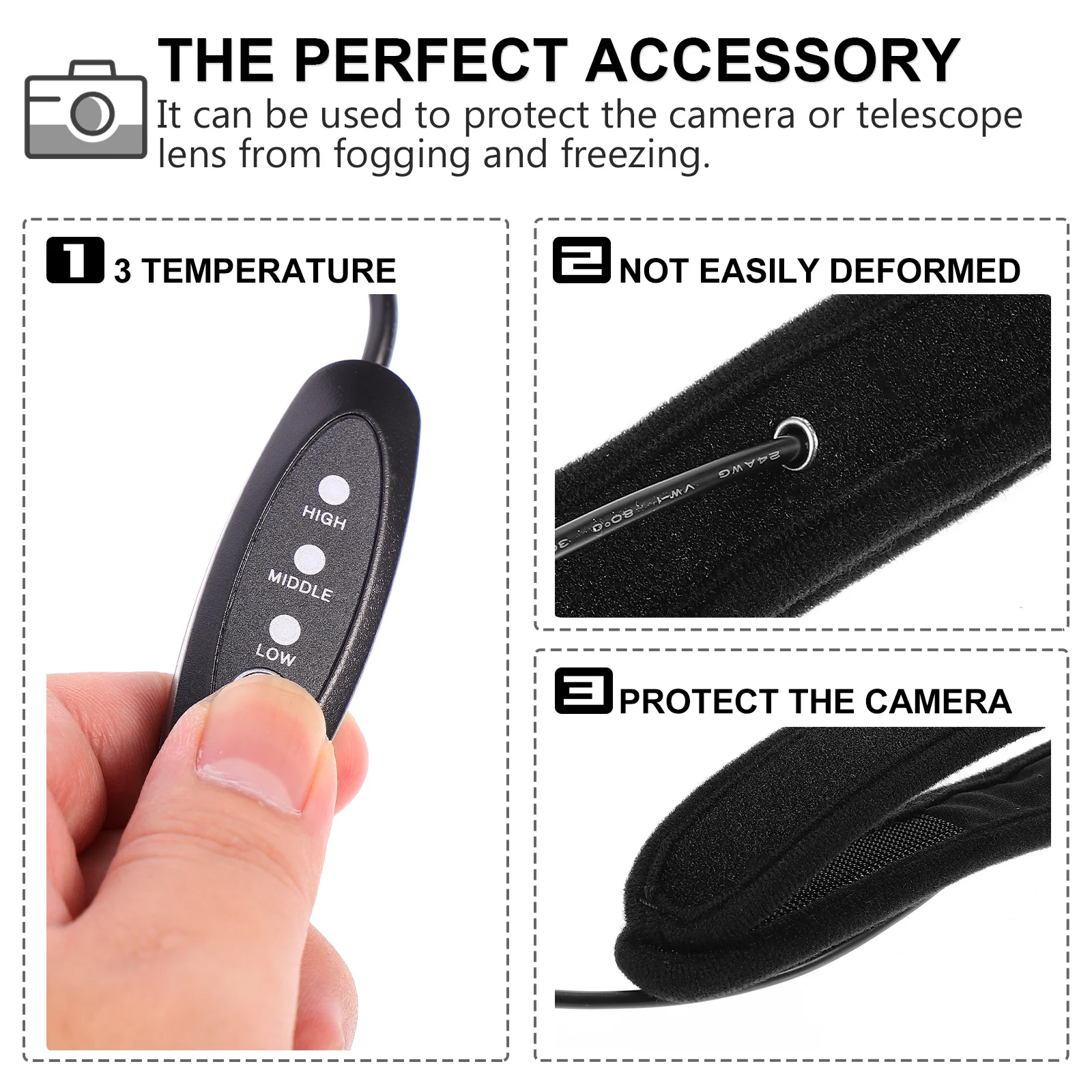 USB Lens Dew Heater Strip Temperature Adjustable Camera Lens Warmer Strip for Condensation Prevention Fog Ice Protection