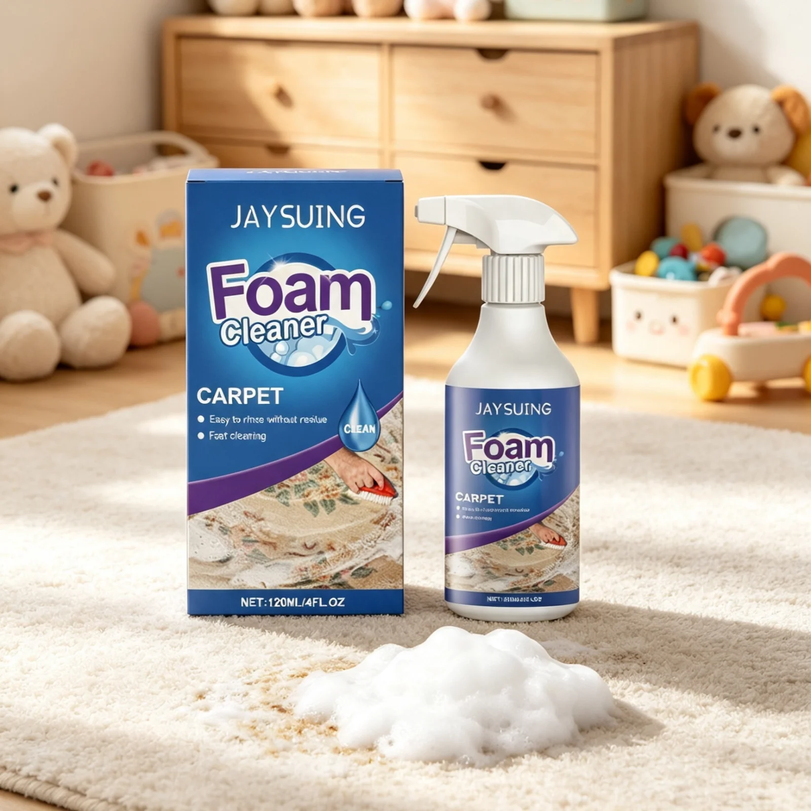Jaysuing Carpet Foam Cleaner Remove Stubborn Stains Efficient Degreasing No Residue Gentle Ingredients Foam Cleaning Spray 120ml