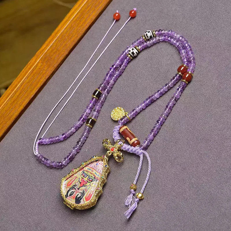 

Ожерелье из натурального аметиста, кокосовый агат, регулируемый Zakiram, маленькая подвеска в виде Будды Танка, цепочка для свитера