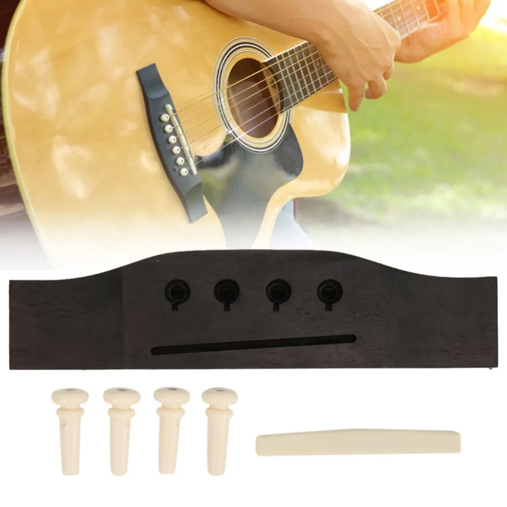 

​Rosewood Acoustic Bass Bridge ​With Bridge Pins​ Bass Saddle​ ​Rosewood Bridge Saddle​ ​4-String ​Folk Bass Accessory​
