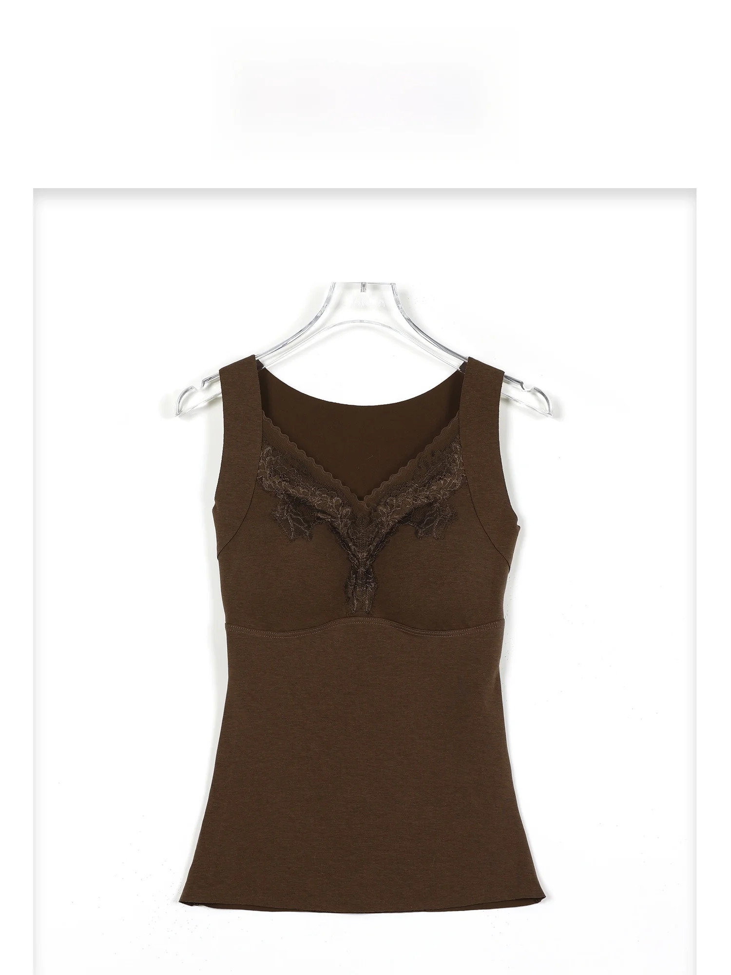 

Warm Fce Lined Lace Patchwork Vest Women's Inner Wear Tank Top with Chest Pad Sli French Sle Polyester Cotton Blend