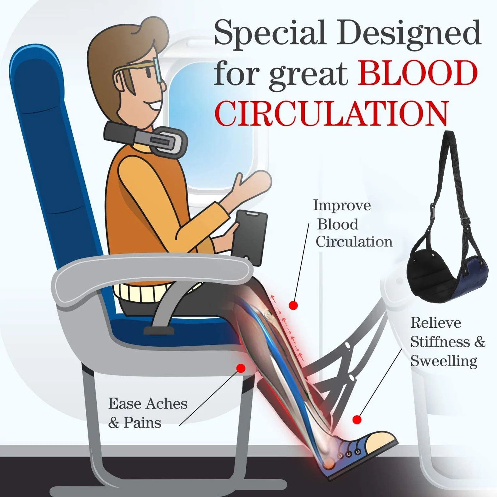 

Airplane Foot Hammock Adjustable Hanging Foot Rest Portable Comfortable Footrest for Travel Office Home Flight Essentials