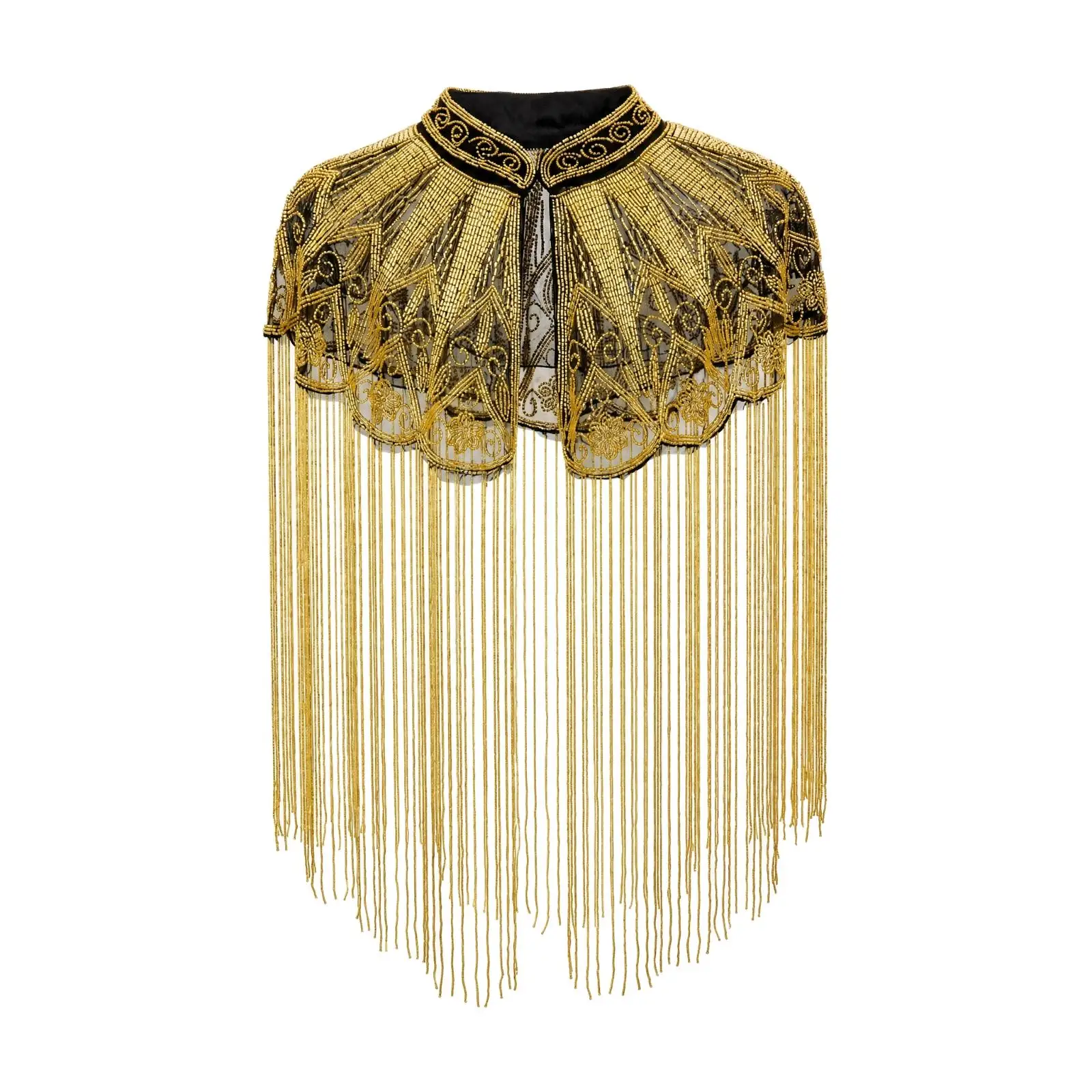 Sequin Fringe Cape for Women Beaded Shoulder Shawl Draped Wrap for Dubai Evening Luxury Dress
