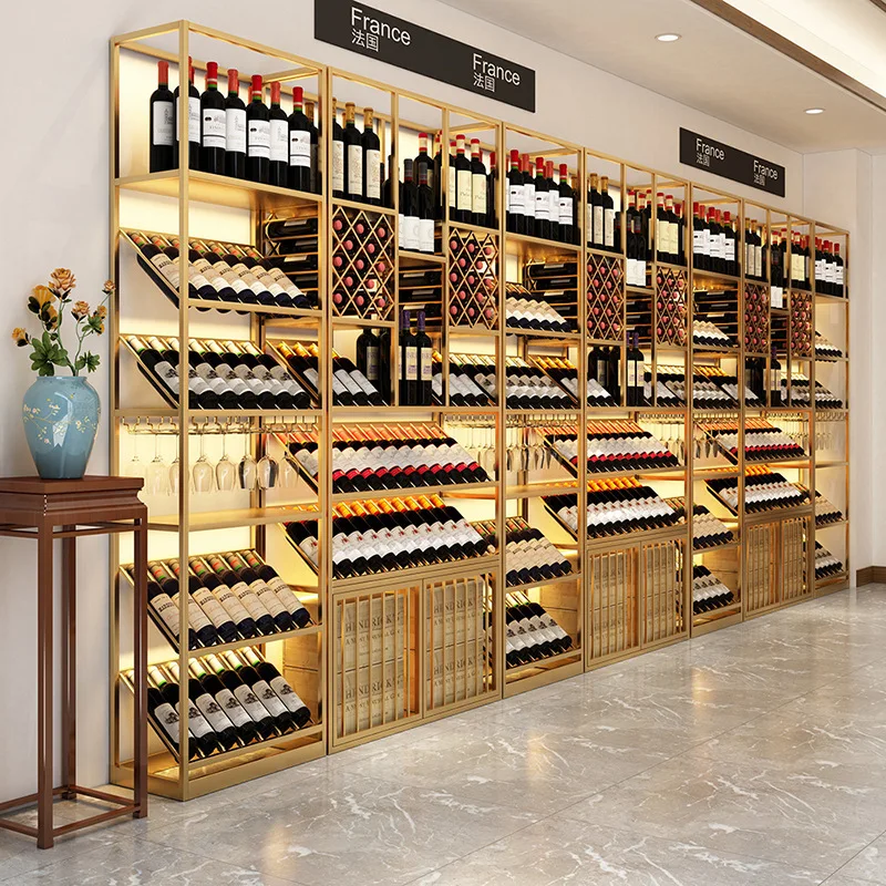 Nordic wine rack, spot floor-to-ceiling multi-layer red wine cabinet, winery wine storage display rack against the wall