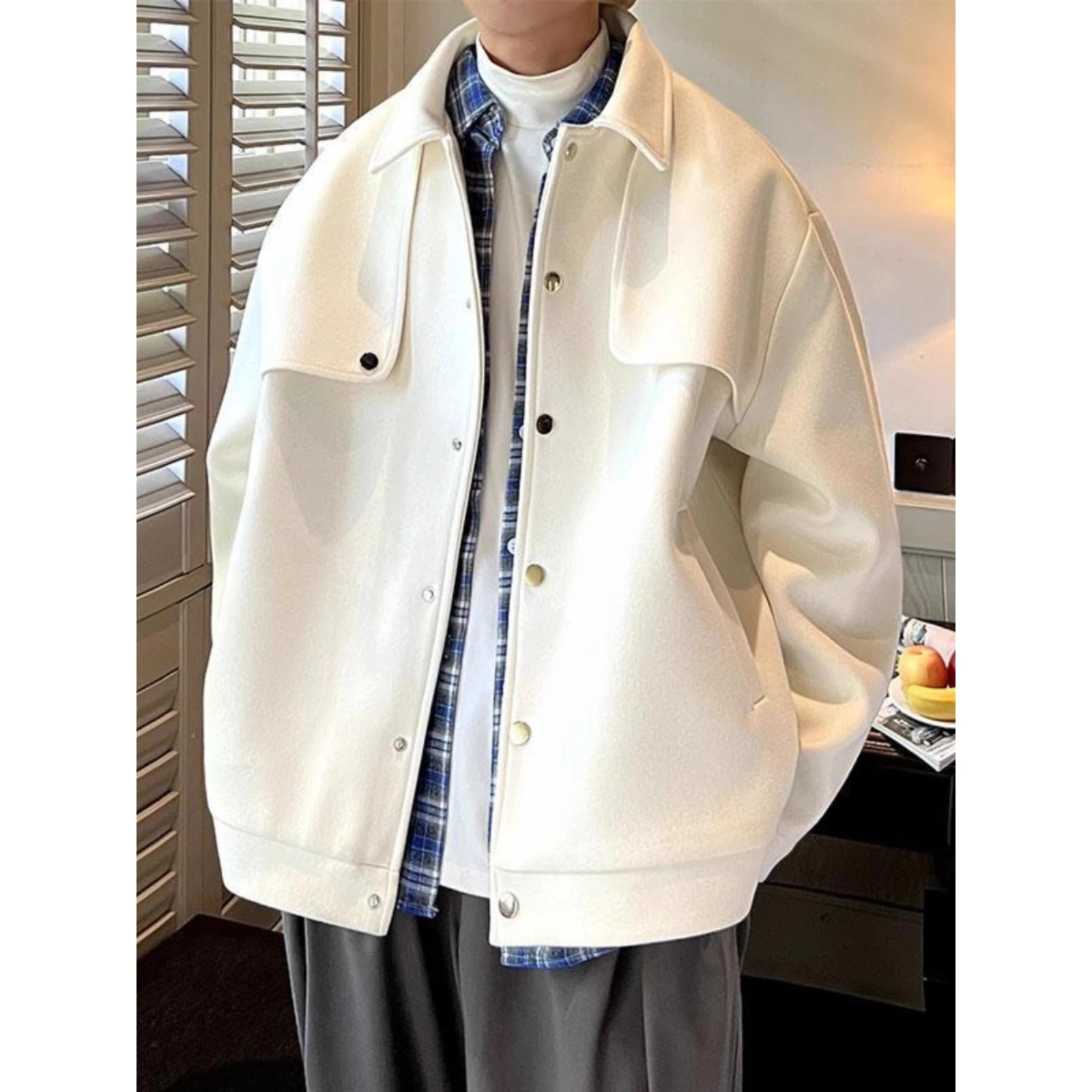 

Extra Large 300 Pou American Retro Patchwork Woolen Coat Men's Autumn Winter Trendy Brand Haome Loose Jaet