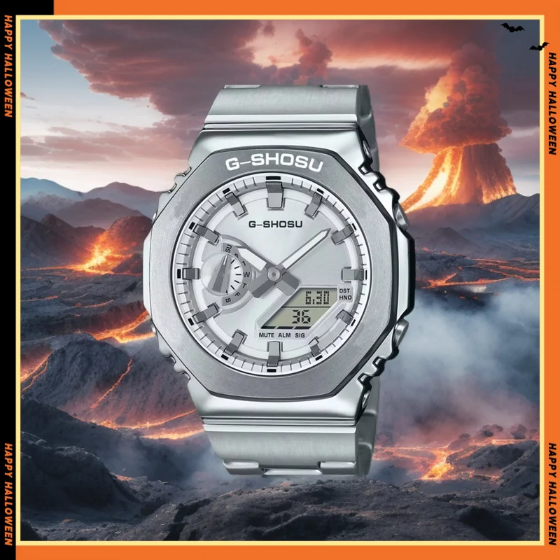 

Универсальные цифровые электронные мужские и женские часы со светодиодной подсветкой и двойным дисплеем, ремешок из легированной стали, мировое время, большой циферблат, серия GMB