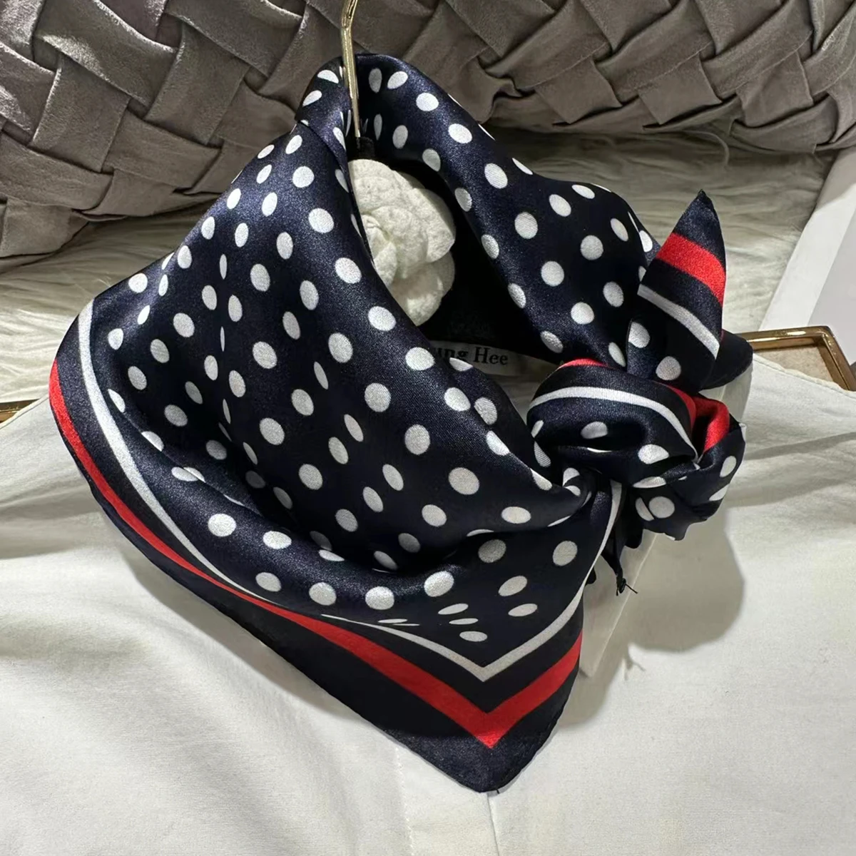 BYSIFA|Polka Dots Satin Small Square Scarves Women100% Silk Head Scarf,Neck Scarf Fashion Hair Scarf Black,White,Coffee,blue,red