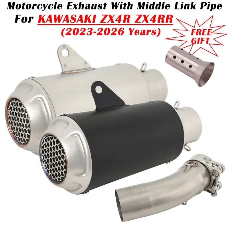 

Slip On For KAWASAKI ZX4R ZX4RR ZX 4R 4RR ZX-4R ZX-4RR 2023 Motorcycle Exhaust Moto Escape System Muffler With Middle Link Pipe