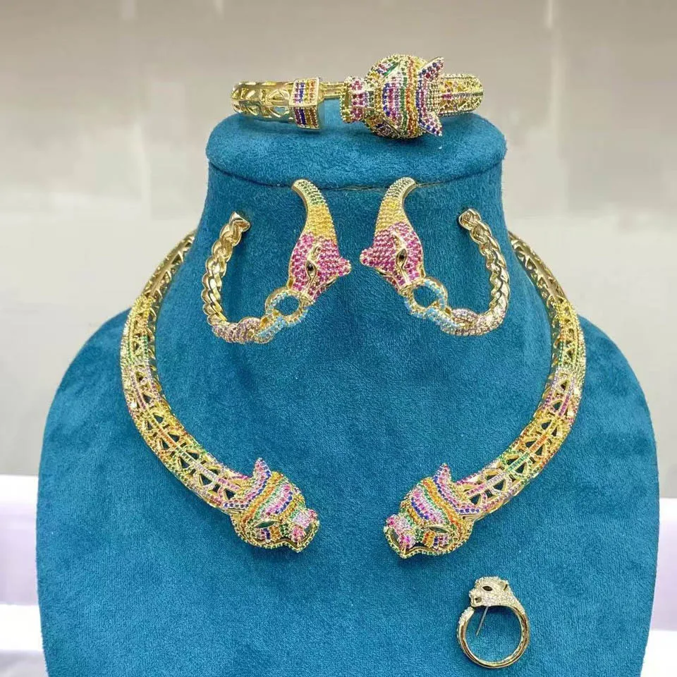 

Zlxgirl брендовое ожерелье с леопардовым принтом, серьги, браслет, кольцо, комплект ювелирных изделий для свадьбы, бижутерия, эффектное ожерелье в стиле панк, подарки для пары