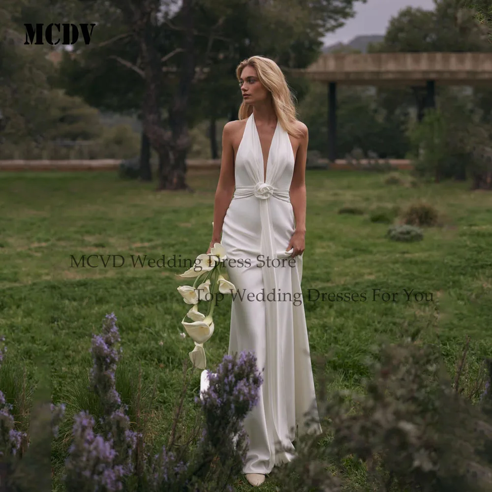 

MCDV Halter Elegant Mermaid Wedding Gowns Customized 2025 Vedtidos Sexy Beach Bridal Dresses Backless Receipt Dinner Party