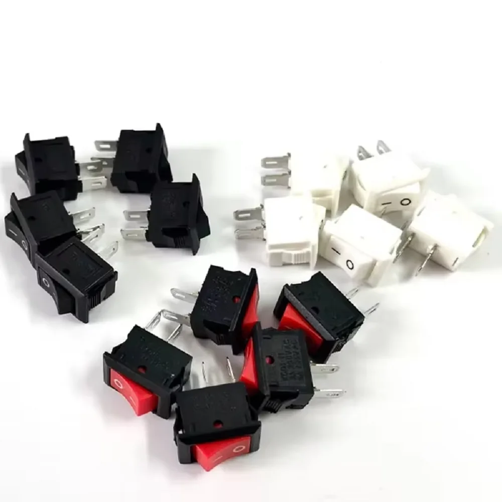 15pcs Mini Rocker Switch SPST Black and Red Snap in Switches Button AC 250V 3A / 125V 6A 2 Pin I/O 10*15mm On-off Switch Rocker